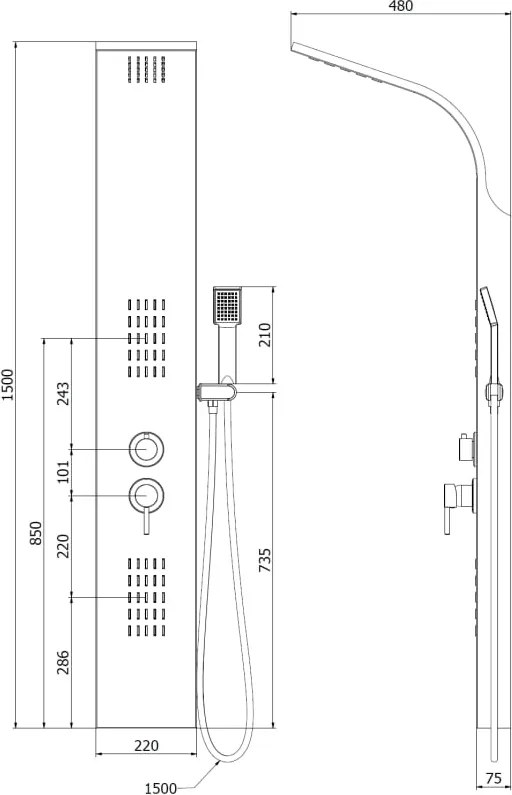 Mexen Taro panel prysznicowy, chrom - 7614-03-00