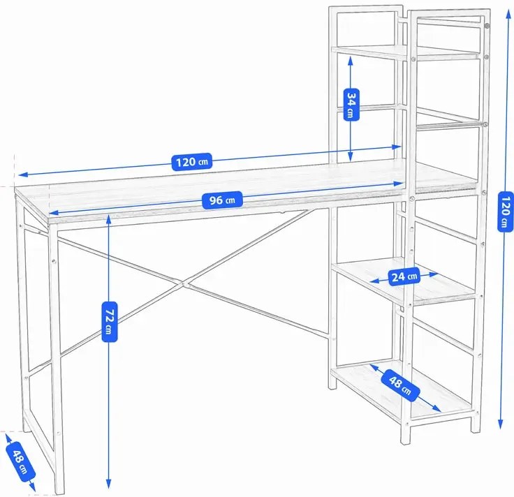Biurko pod laptopa z regałem na białym stelażu H0-K95