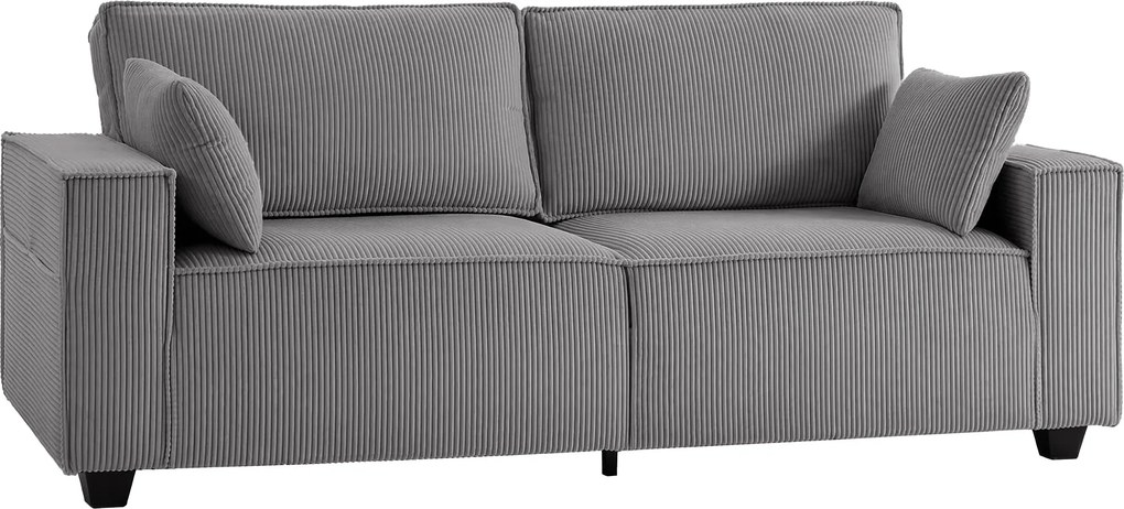 HOMCOM 218 cm 3-osobowa sofa, nowoczesna sofa w stylu sztruksowym z sprężynami kieszeniowymi, szerokimi podłokietnikami i 2 poduszkami, jasnoszara | Aosom PL
