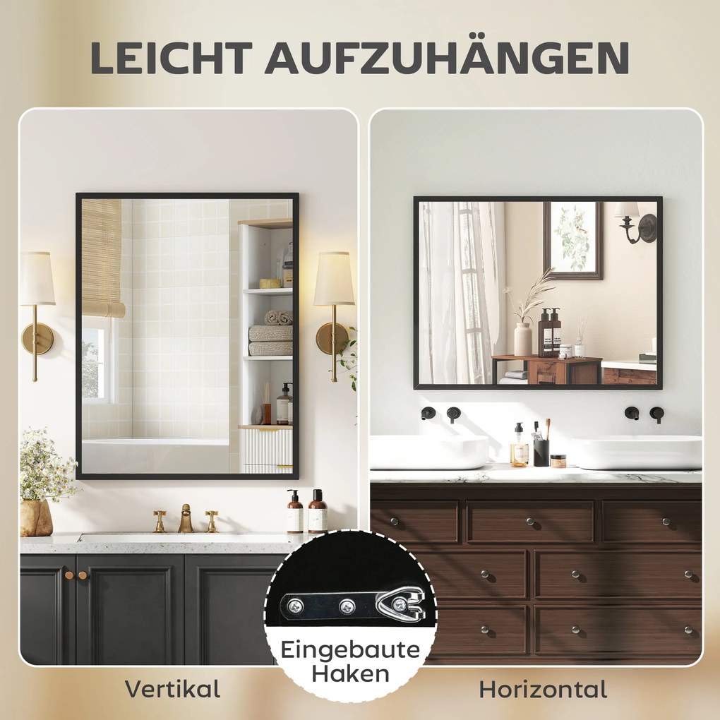 HOMCOM Lustro ścienne, 70 x 90 cm, dekoracyjne lustro wiszące, łatwy montaż, w zestawie śruby | Aosom PL