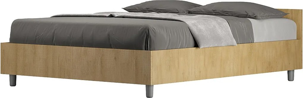 Łóżko wyposażone w stelaż z listwami z pojemnikiem 140x190 dąb naturalny Nuamo