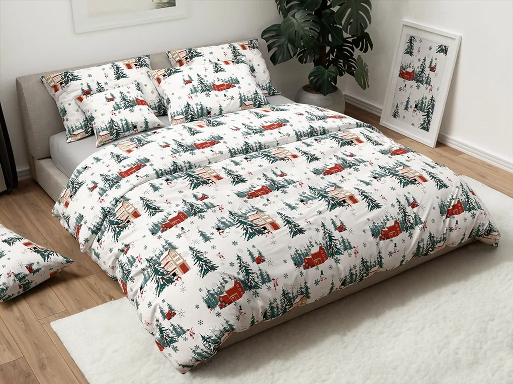 PrzytulneMieszkanie.pl PrzytulneMieszkanie.pl Pościel bawełniana SNOWY HOUSES, biała Rozmiar pościeli: 70 x 90 cm | 140 x 200 cm