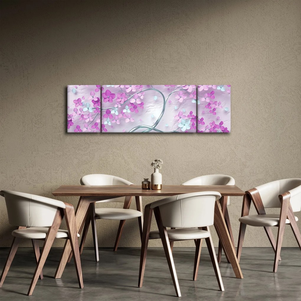 Obraz kwiatów na srebrnej łodydze - abstrakcja (170x50 cm)