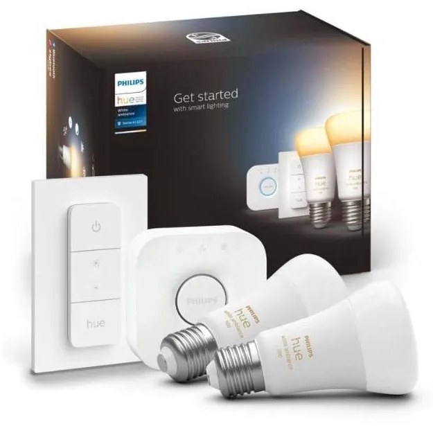 Podstawowy zestaw  Philips Hue WHITE AMBIANCE 2×E27/8W/230V + urządzenie do podłączenia