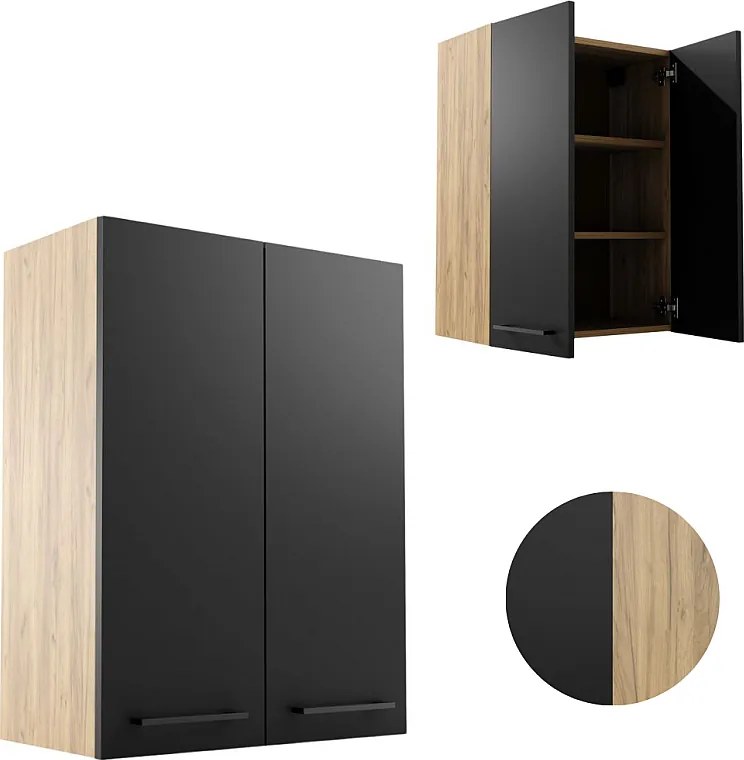 Szafka Łazienkowa Wisząca 60 cm Nad Umywalkę Pralkę Półki Dąb Craft Czarna