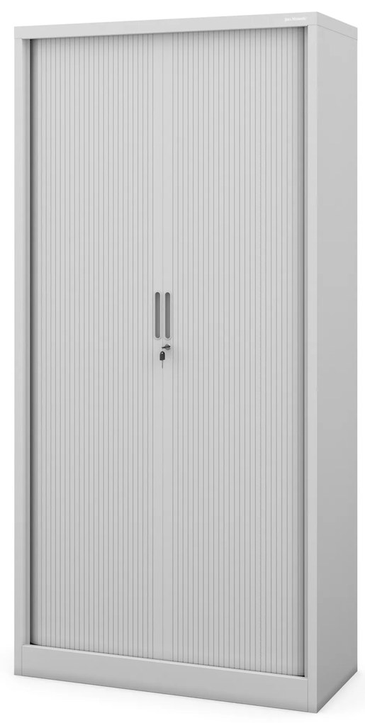 Metalowa szafa biurowa na akta z roletą DAMIAN, 900 x 1850 x 450 mm, szara