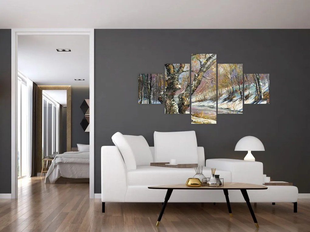 Obraz namalowanego zimowego krajobrazu (125x70 cm)