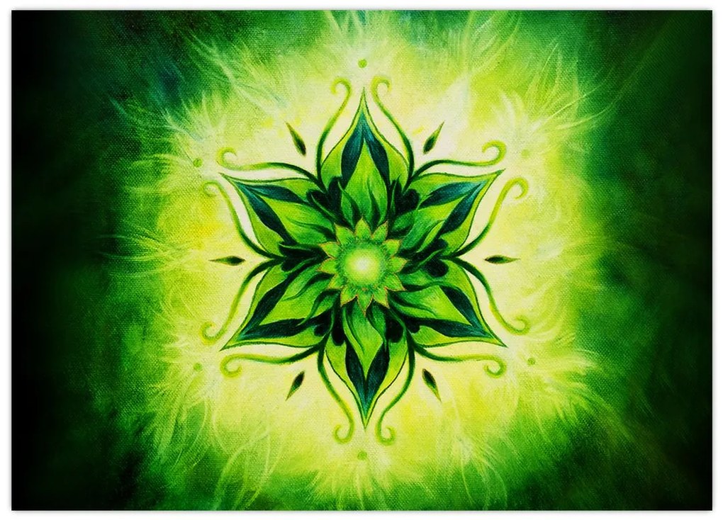 Obraz - Kwiatowa mandala na zielonym tle (70x50 cm)