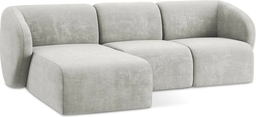 Jasnoszary narożnik z tkaniny szenilowej (lewostronny/z szezlongiem) Lani – Makamii