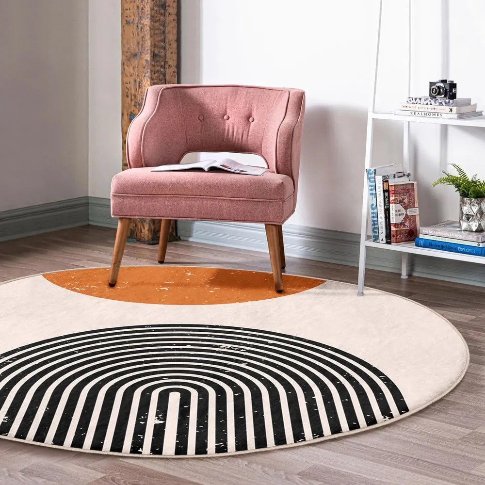 Pomarańczowo-kremowy okrągły dywan odpowiedni do prania i robotów sprzątających ø 120 cm Comfort – Mila Home