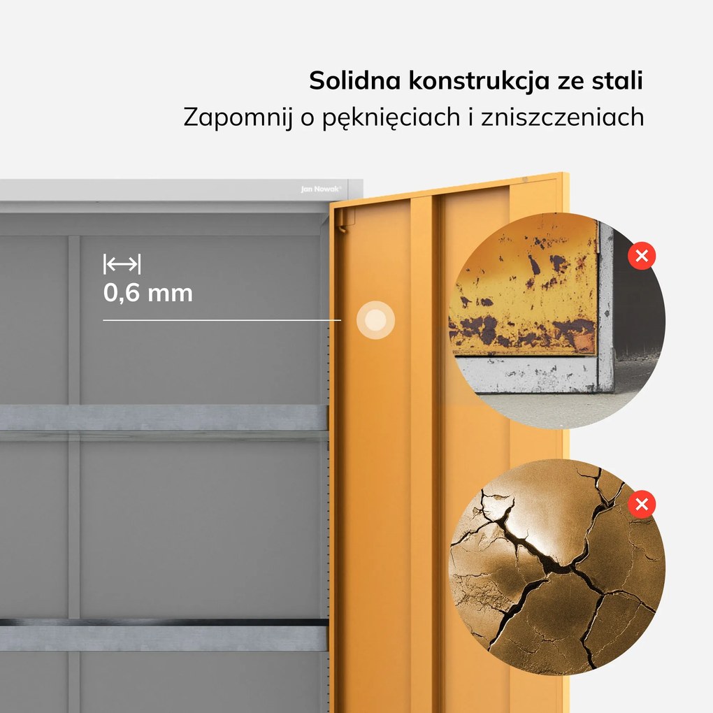 Szafa na chemikalia z wentylacją i tacami ociekowymi szaro-żółta, 900x1850x400 mm: MARIA
