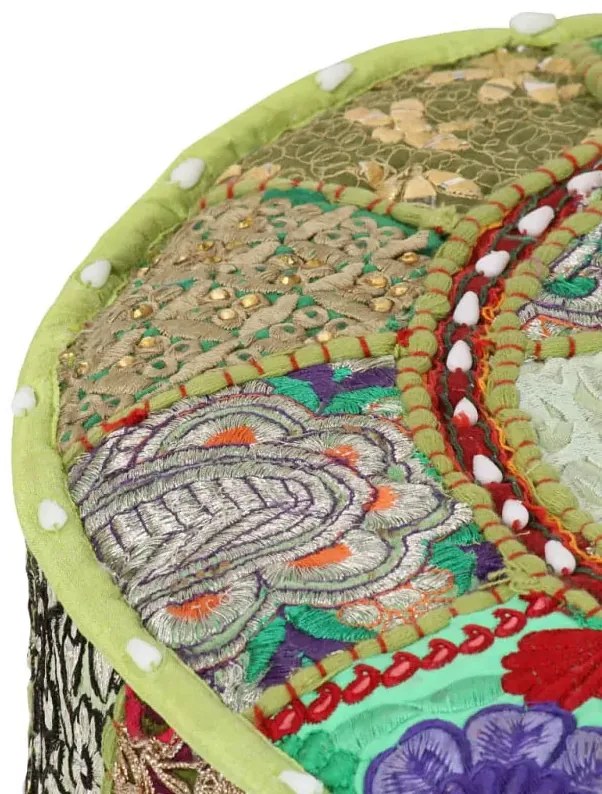 Okrągła zielona pufa patchwork - Reo 3X
