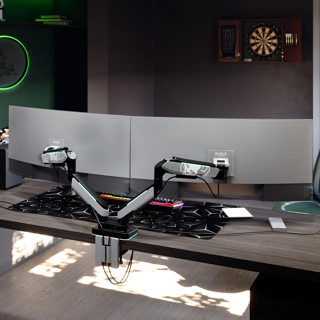 Podwójny uchwyt na monitory 49 cali, szaro-czarny RGB X-Arm Dual