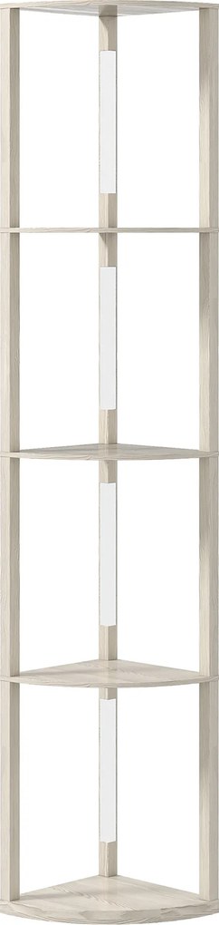 HOMCOM Lampa stojąca LED, regał narożny, ściemnialna, 4 półki, ciepłe światło, 41x30x164 cm, dąb