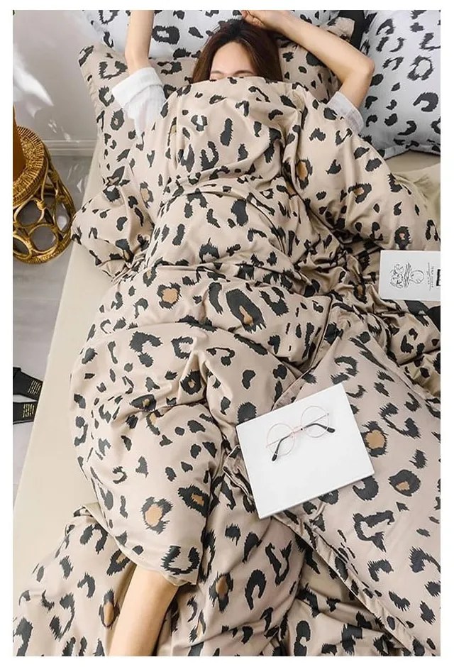 Brązowa bawełniana pościel dwuosobowa z prześcieradłem (4-częściowa) 200x220 cm Leopard – Mila Home