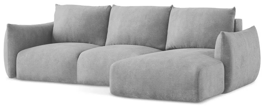 Jasnoszary rozkładany narożnik z tkaniny szenilowej (prawostronny/z szezlongiem) Leila – Makamii
