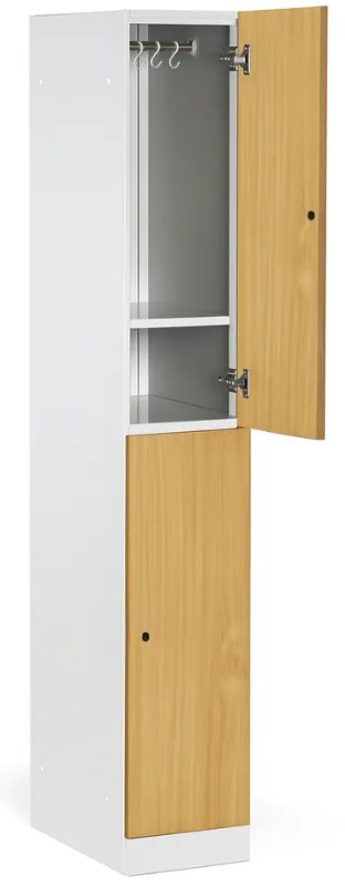 Szafka skrytkowa S1, 2 schowki, 1850 x 300 x 500 mm, demontaż, zamek RFID, drzwi laminowane, dąb naturalny