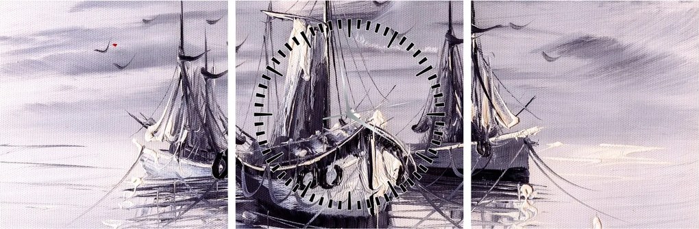 Obraz - Port, obraz olejny (z zegarem) (90x30 cm)