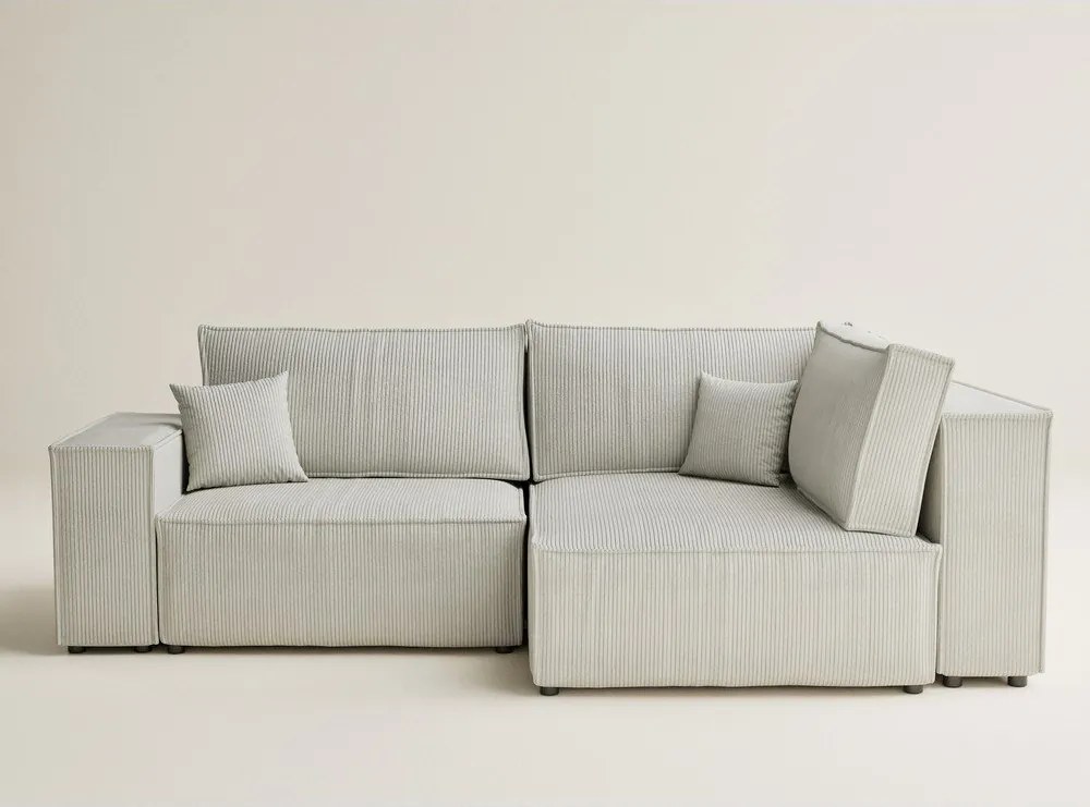 Kremowy sztruksowy rozkładany/ze schowkiem narożnik (prawostronny/w kształcie litery L) Tonga – Maison de Rêve