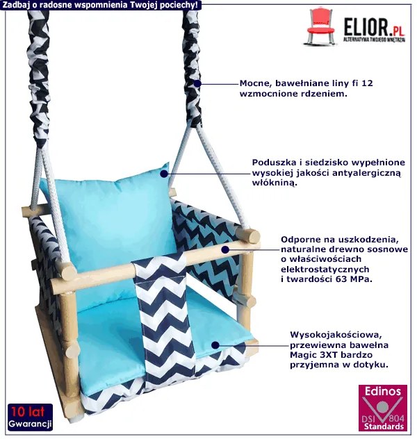 Niebieska drewniana huśtawka dziecięca 3w1 B9-R27