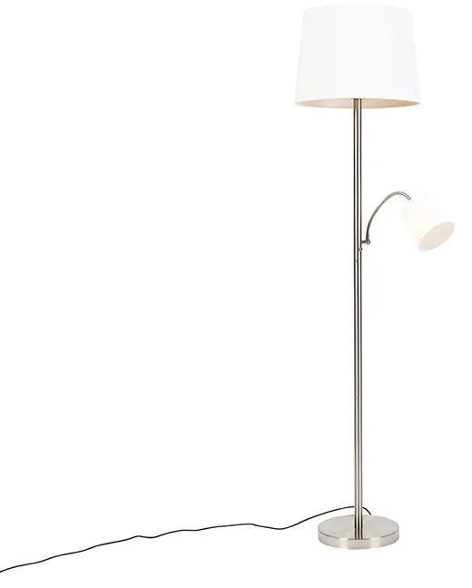 Klasyczna lampa podłogowa stal klosz biały z elastycznym ramieniem - Retro klasyczny/Antyczny Oswietlenie wewnetrzne