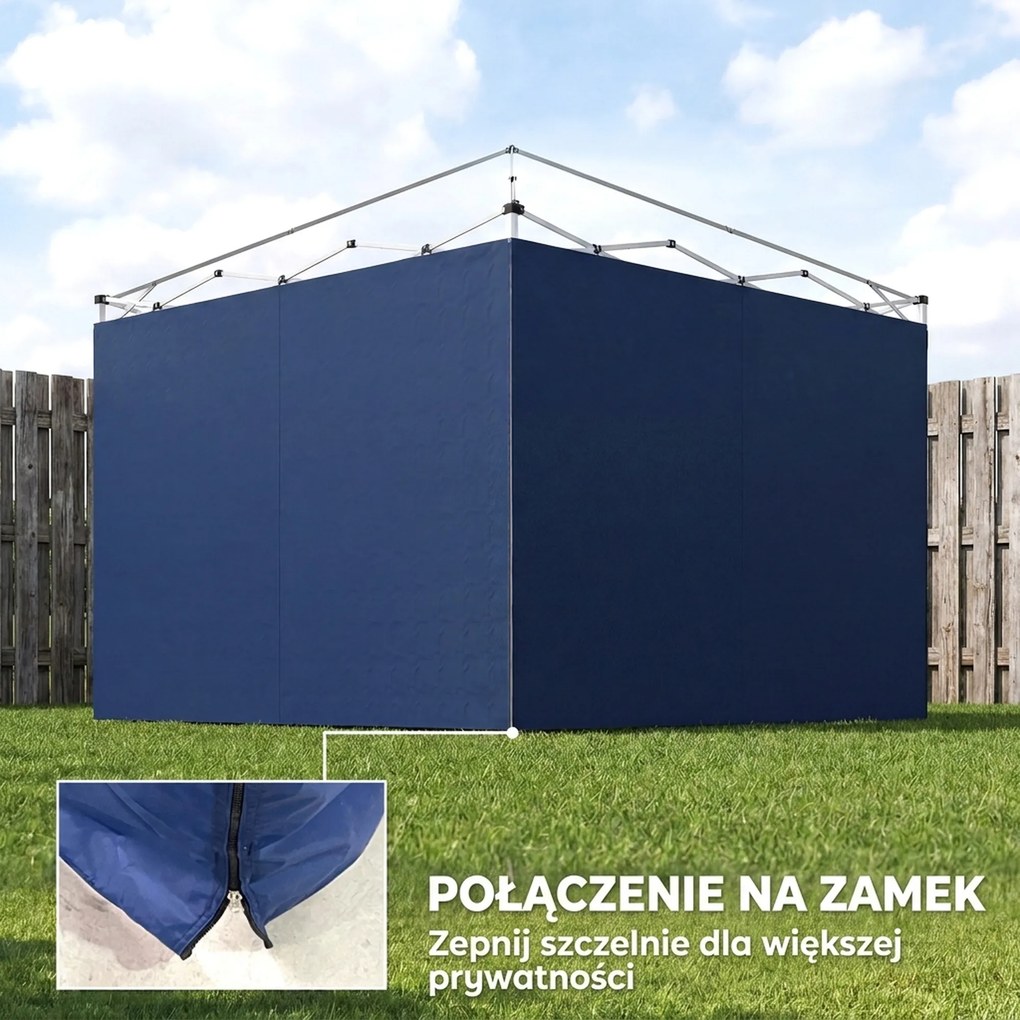 Outsunny 3-częściowy zestaw bocznych ścian z zamknięciem na suwak do pawilonu 3x3 m, ciemnoniebieski | Aosom PL