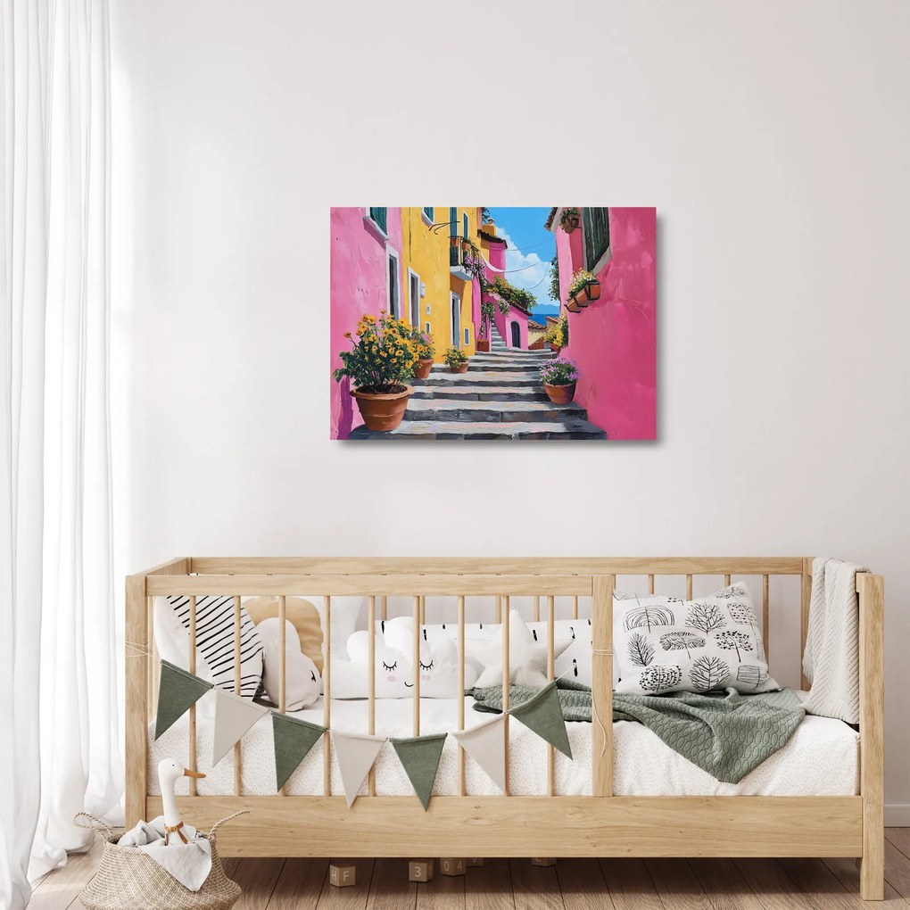 Obraz na szkle - Różowa uliczka (70x50 cm)