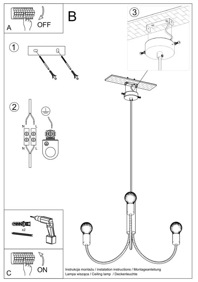 Czarna lampa wisząca ø 45 cm Karim – Sollux