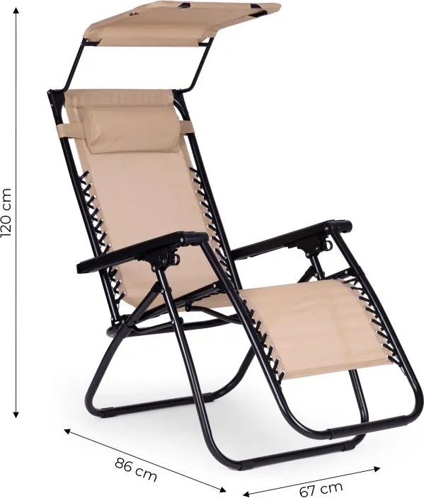 Składany leżak ogrodowy z regulowanym daszkiem Corfu 009, beżowy