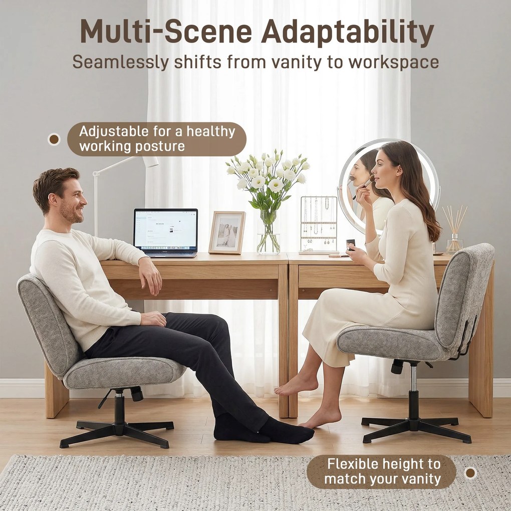 HOMCOM Obrotowy Fotel Akcentowy, Tapicerowany Fotel Lounge z Regulacją Wysokości do Salonu, Biura, Szary | Aosom PL