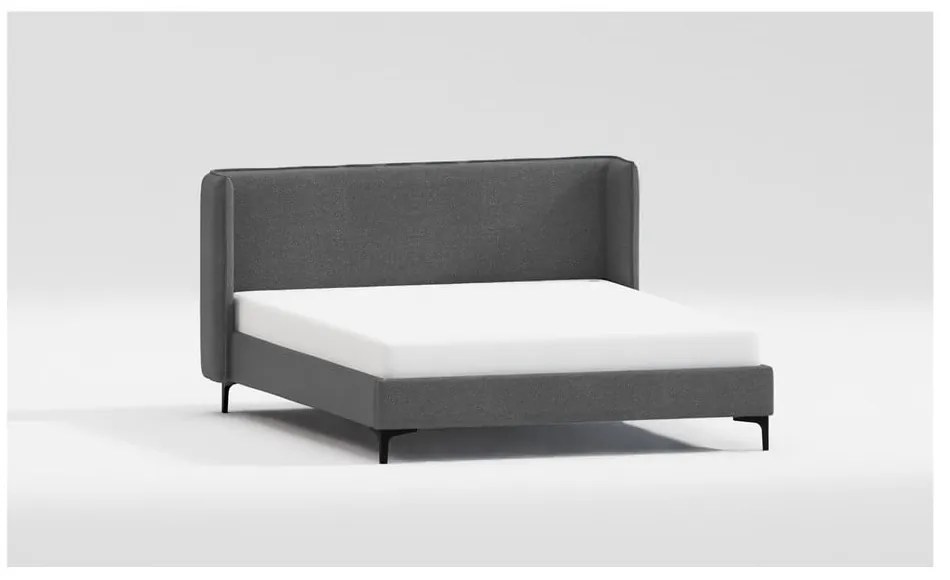 Ciemnoszare tapicerowane łóżko dwuosobowe ze stelażem 160x200 cm Basti – Ropez