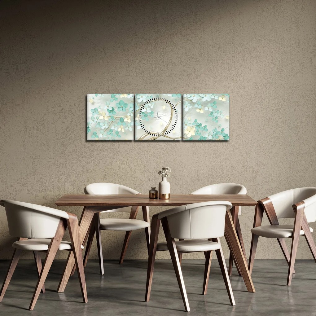 Obraz - Złote kwitnące drzewo (z zegarem) (90x30 cm)