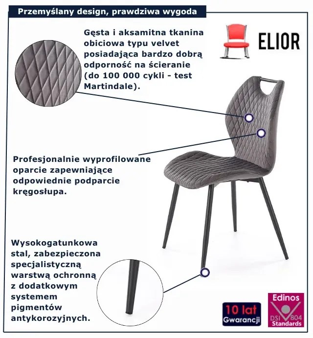 Pikowane welurowe szare krzesło T5-Z63
