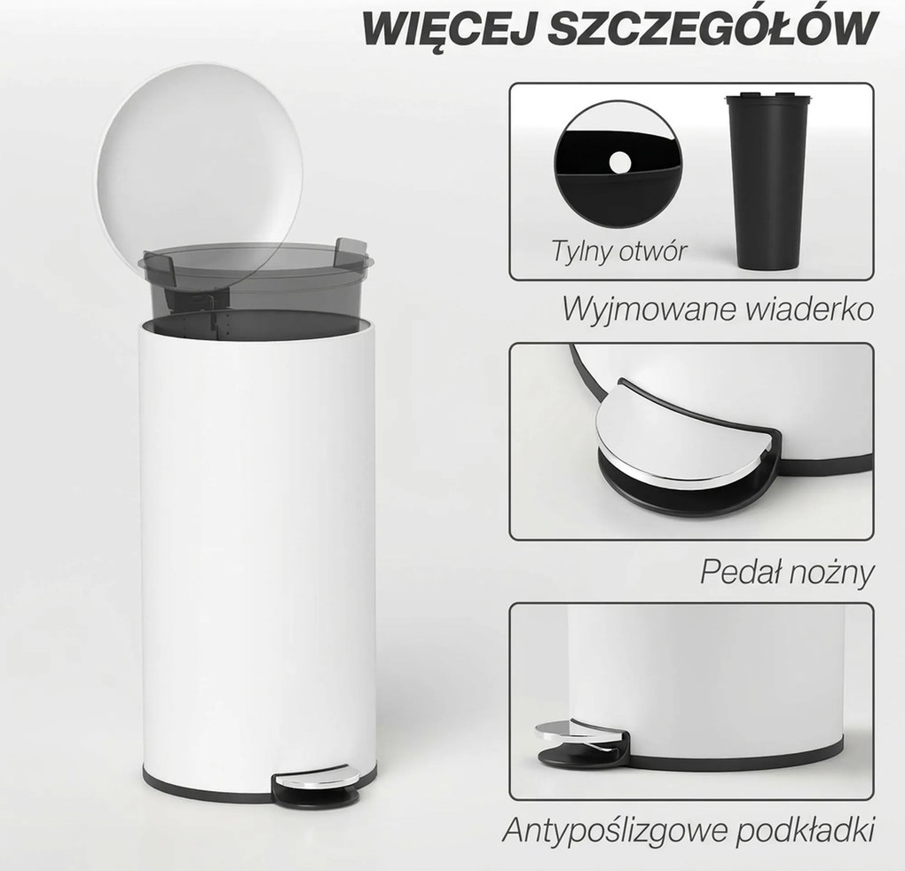 HOMCOM Kosz na śmieci 30L z pedałem kremowy odporny na plamy blokowana pokrywka do kuchni łazienki | Aosom PL