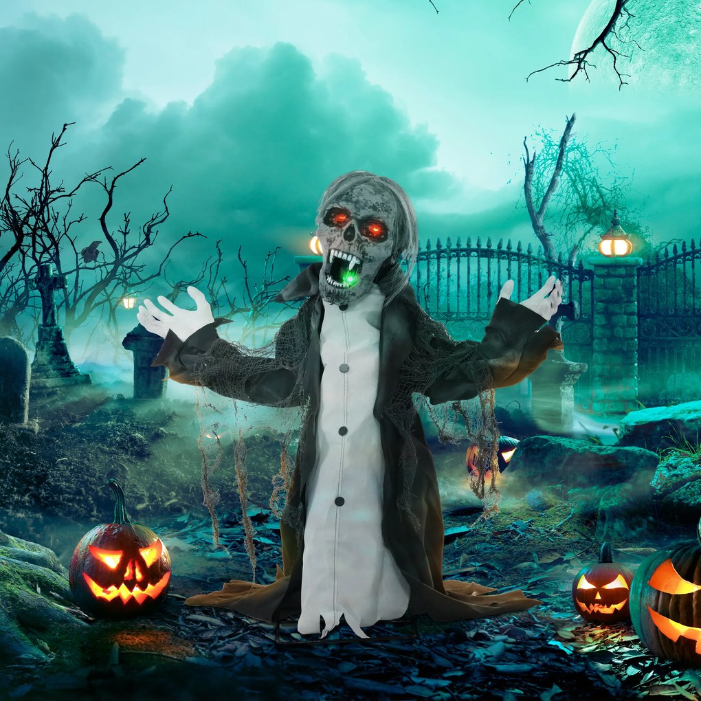 HOMCOM Dekoracja Halloween, Szkielet/Zombi, ruchomy, sensor ruchu, LEDy i dźwięki, 75 cm