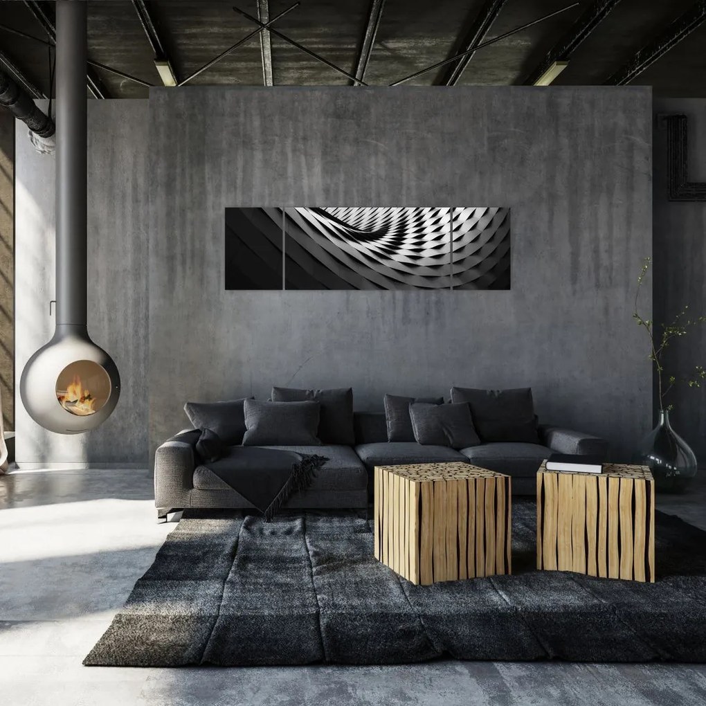 Abstrakcyjny obraz - czarno - biała spirala (170x50 cm)
