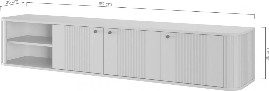 Szafka RTV wisząca Vesper 187 cm trzydrzwiowa - kaszmir / orzech / złote uchwyty