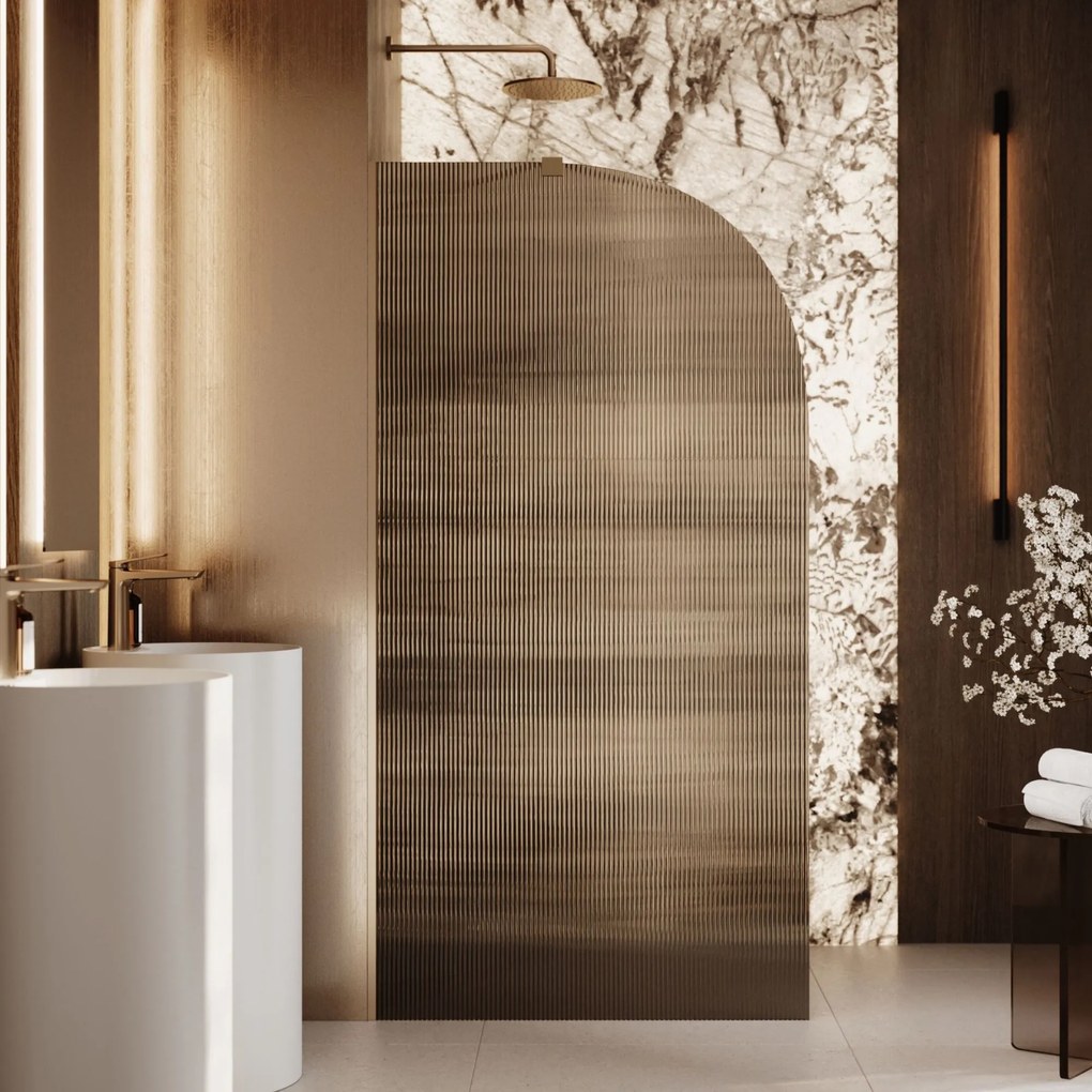 Ścianka prysznicowa WALK IN FIX grafitowa półokrągła ryflowana 8mm ARTE WELLE Moon Grafit MASSI | Różne rozmiary : Kolor profili kabiny - chrom / srebrny, Szerokość ścianki - 110 cm , Typ montażu - WALK in FIX (Do ściany)