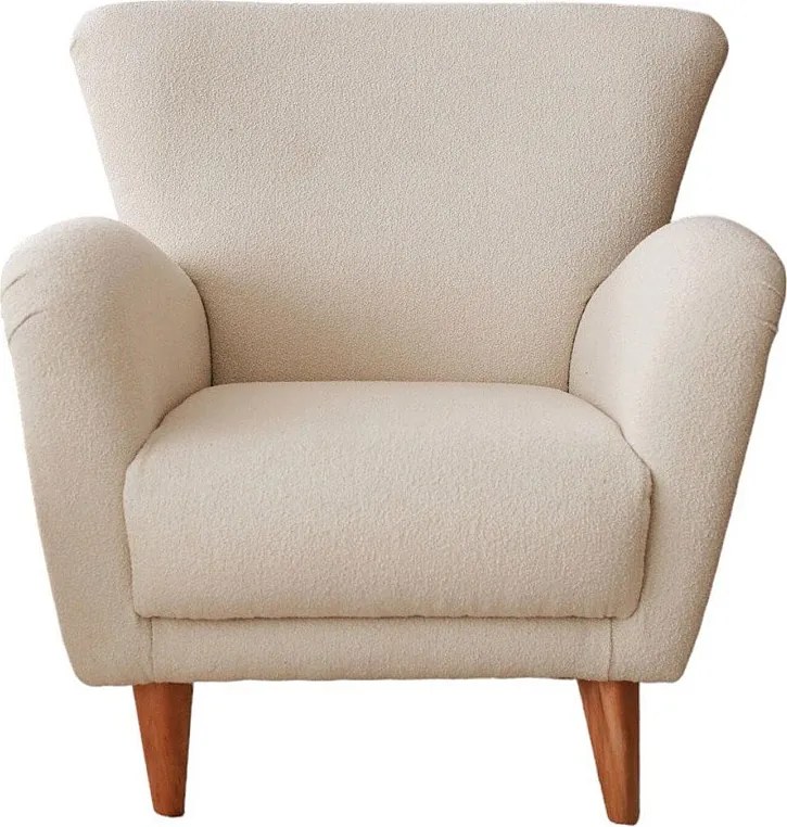 Elegancki fotel, biała tkanina Teddy, 85 x 85 x 82 cm | Konstrukcja w 100% z drewna, wygodna wysokość siedziska: 43 cm | Idealny do salonów