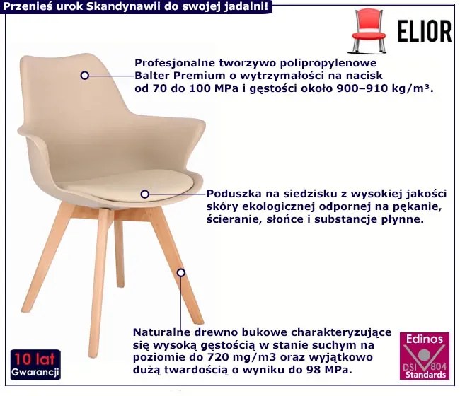 Beżowe Krzesło Z Podłokietnikami Na Drewnianych Nogach C5-Z01