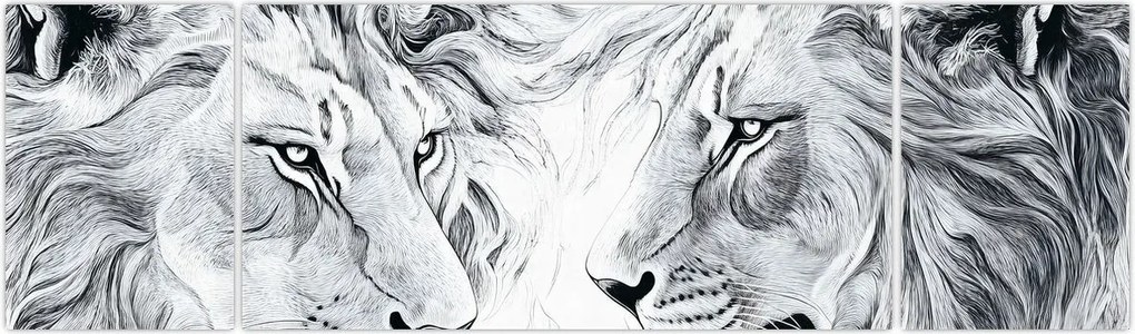 Obraz - Rysowane lwie głowy (170x50 cm)