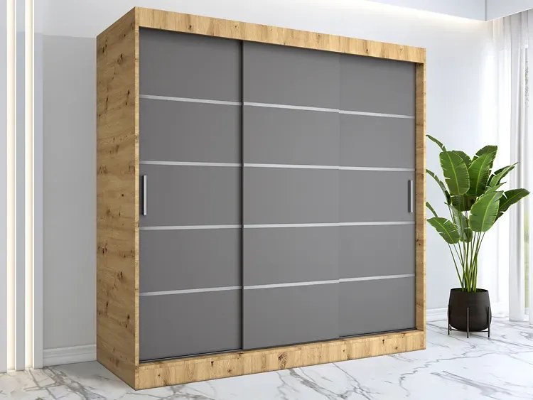 Szafa przesuwna dąb artisan + antracyt 200 cm - Bohosa 6X