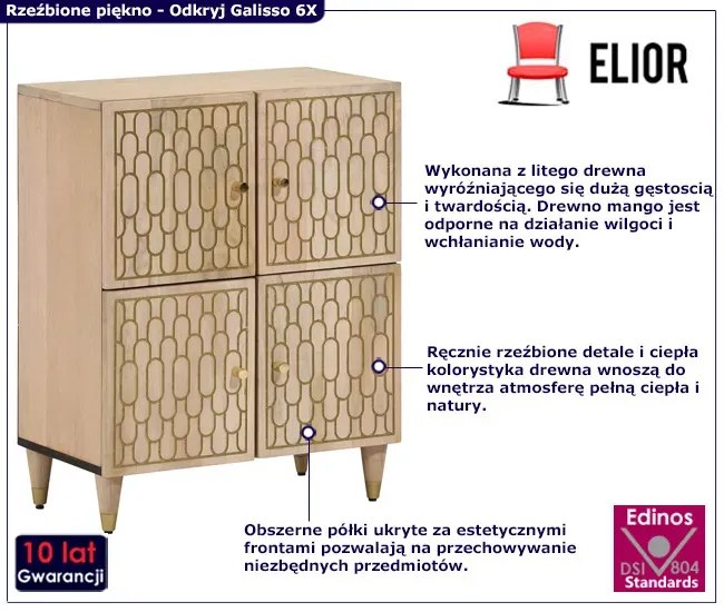 Rustykalna rzeźbiona komoda z półkami - Nolen 6X