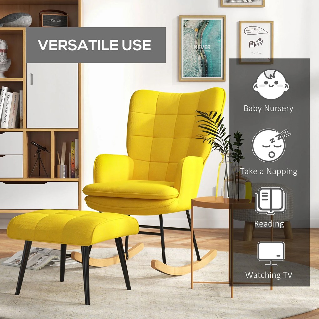 HOMCOM Fotel na biegunach Fotel z podnóżkiem Wychylenia w przód i w tył o 15 stopni Salon Sypialnia Maksymalny udźwig 130 kg Beżowy | Aosom PL