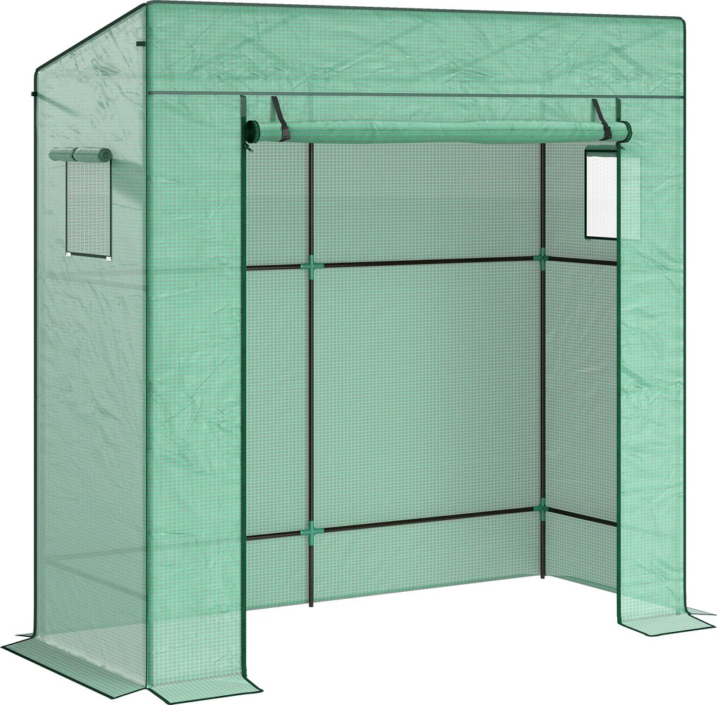 Outsunny Szklarnia foliowa z drzwiami na zamek Oknami siatkowymi Skośny dach 196 x 77 x 197 cm Zielona | Aosom PL
