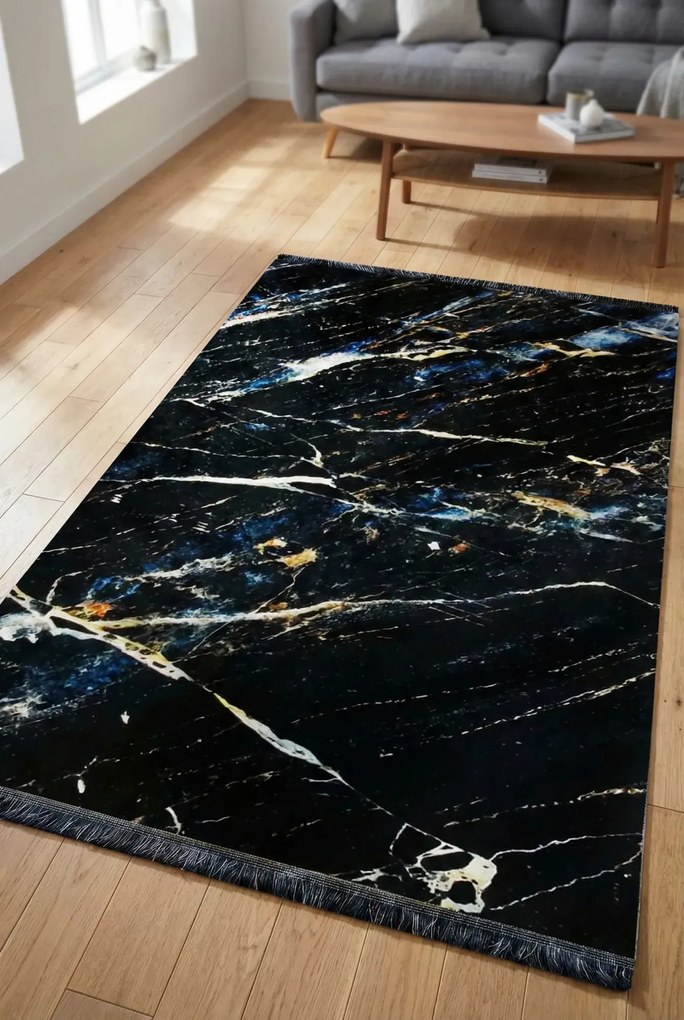 Czarny dywan w nowoczesne wzory P2-B77