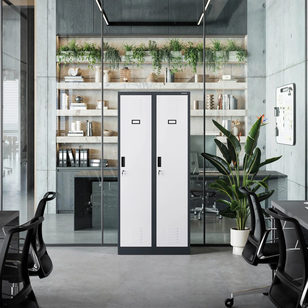 Szafka ubraniowa BHP antracytowo-biała: czterokomorowa KACPER, 800 x 1800 x 500 mm