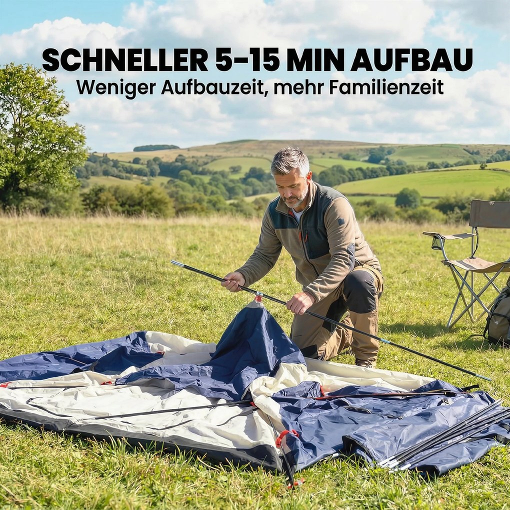 Outsunny Namiot tunelowy 4-osobowy, namiot rodzinny z sypialnią i salonem, okna, mata podłogowa, 3000 mm słupa wody | Aosom PL