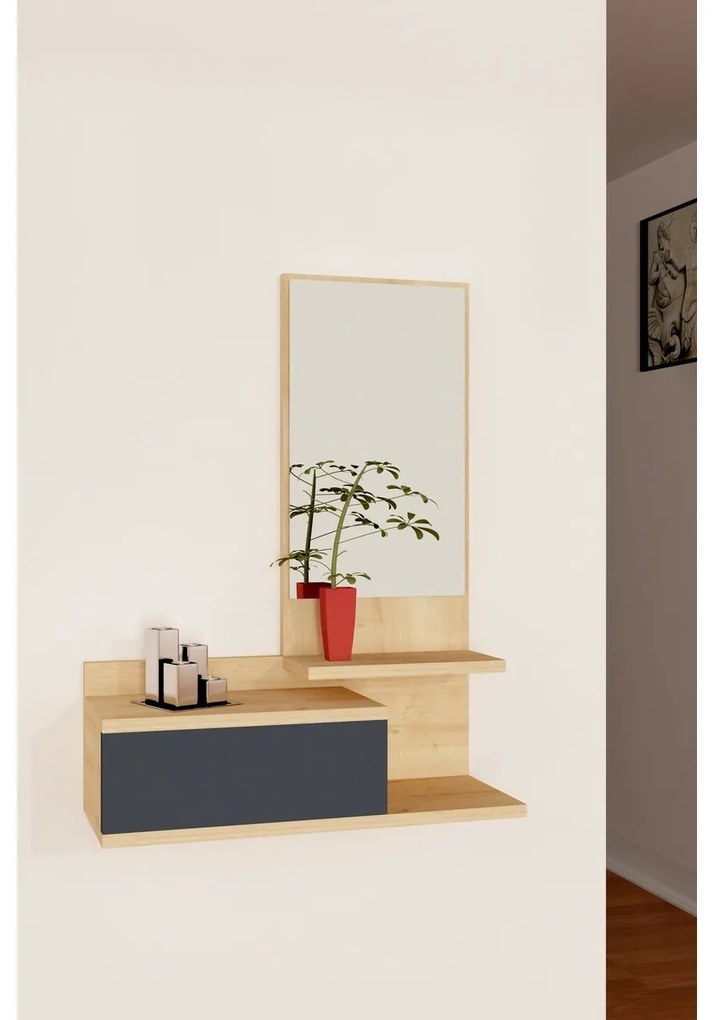 Półka ścienna z lustrem Rozella Oak and Anthracite