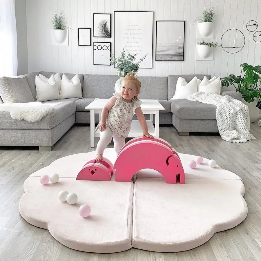 Mata do zabawy 160x160cm dla dziecka chmurka składana, welurowa, jasnoróżowa - meowbaby®